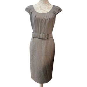 ANTONIO MELANI Gray Sheath Midi Belted Dress Work Professional Career Sz 6